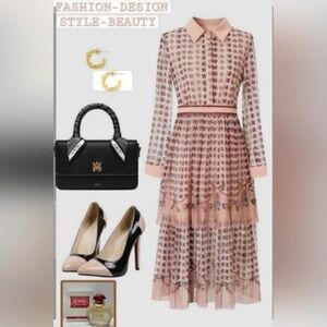 Kaimilan Women Peach/Burgundy Rame Like Material Tiered Dress Size 6